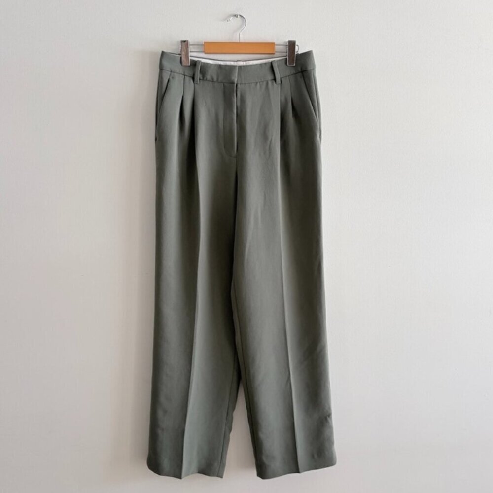 Aritzia The Effortless Pant Crepette High Rise Wide Leg Crepe Trouser Grey 10 - Picture 3 of 6